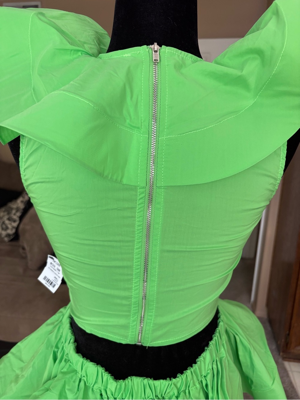 AKIRA Neon Green Sleeveless Blouse with Ruffle Hem - Picture 6 of 9